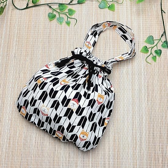 Walking Drawstring Bag, Drawstring Pouch with Handle, Accessory Pouch, Japanese Pattern, Small Bag,