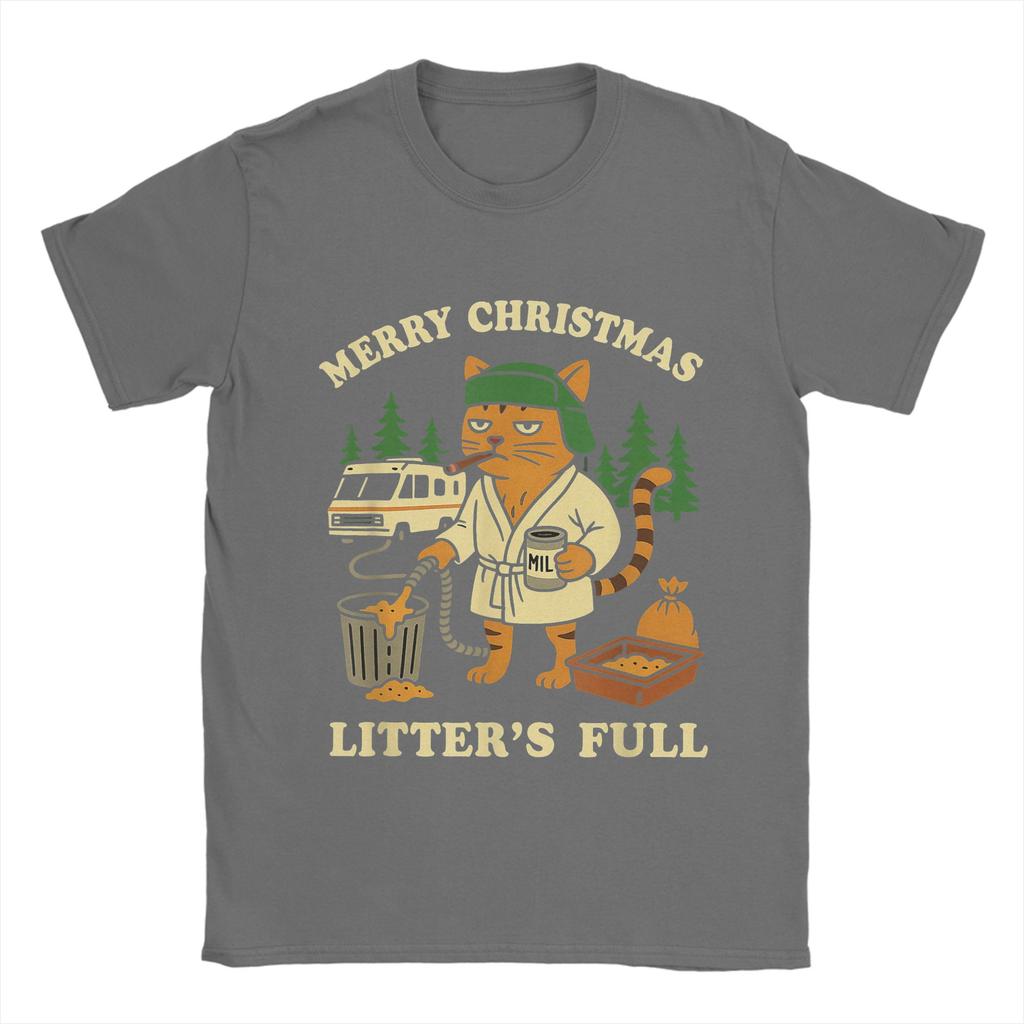 Men T-Shirt Funny Litters Full Cat  Vintage 100% Cotton Tees Short Sleeve  T Shirt Crewneck Tops Birthday Present