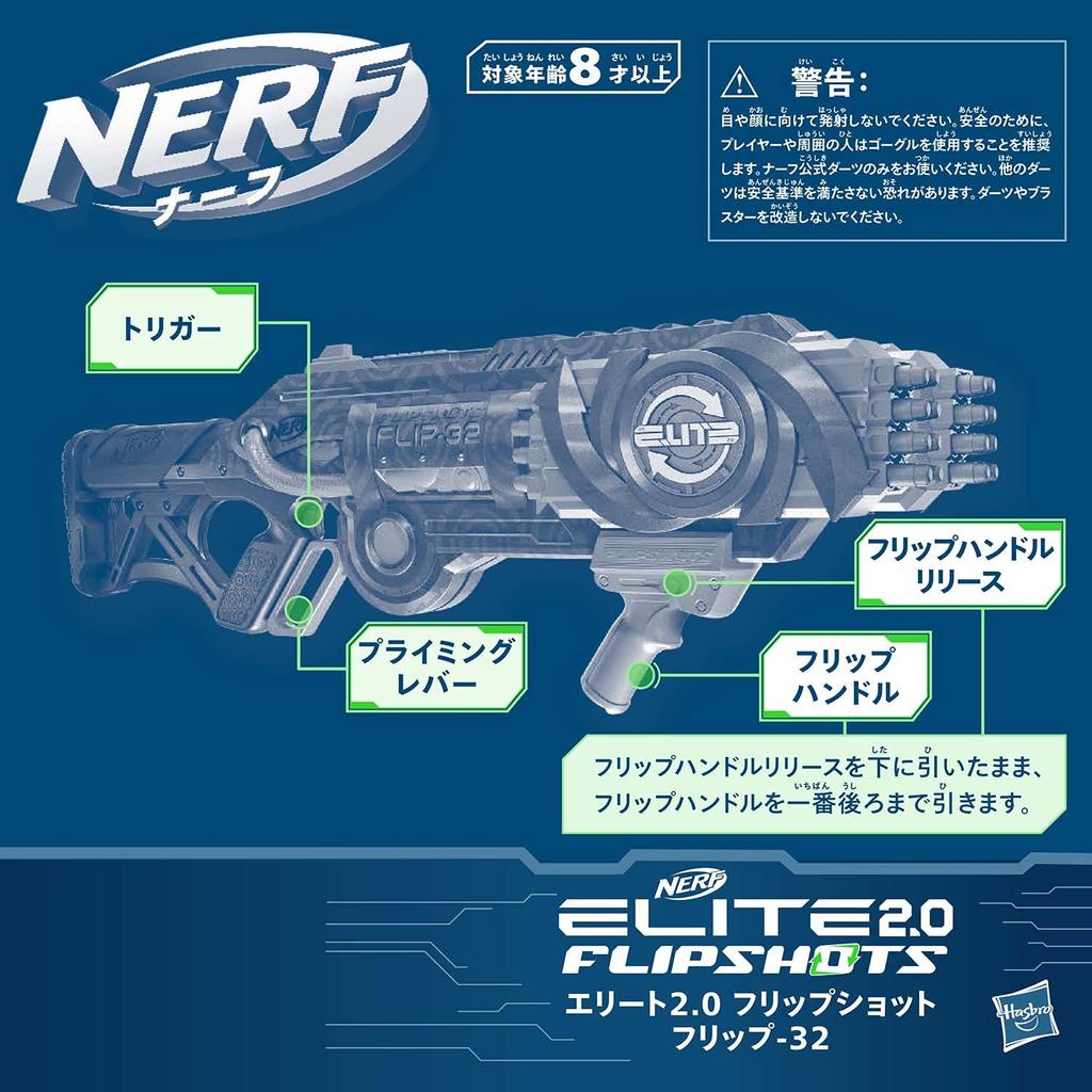Nerf Elite 2.0 Flipshot Flip-32, с 32 откидными стволами для удвоенной стрелковой емкости, емкостью 32 стрелы и включает 32 официальных стрелы Nerf Elite
