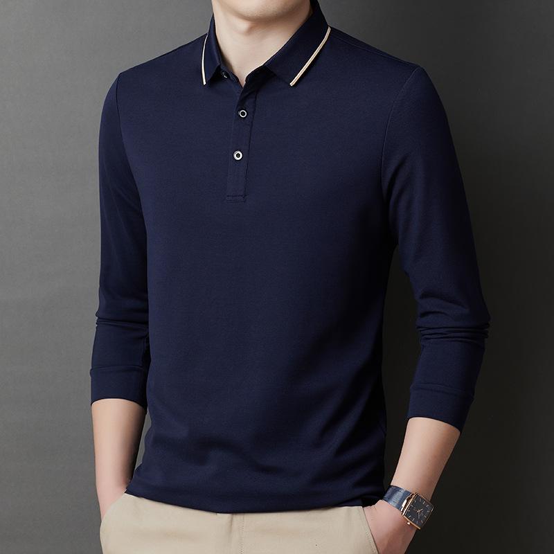Весенне-осенняя деловая мужская футболка с лацканами и длинным рукавом, молодежная повседневная базовая рубашка, свободная рубашка-поло, трендовая мужская одежда