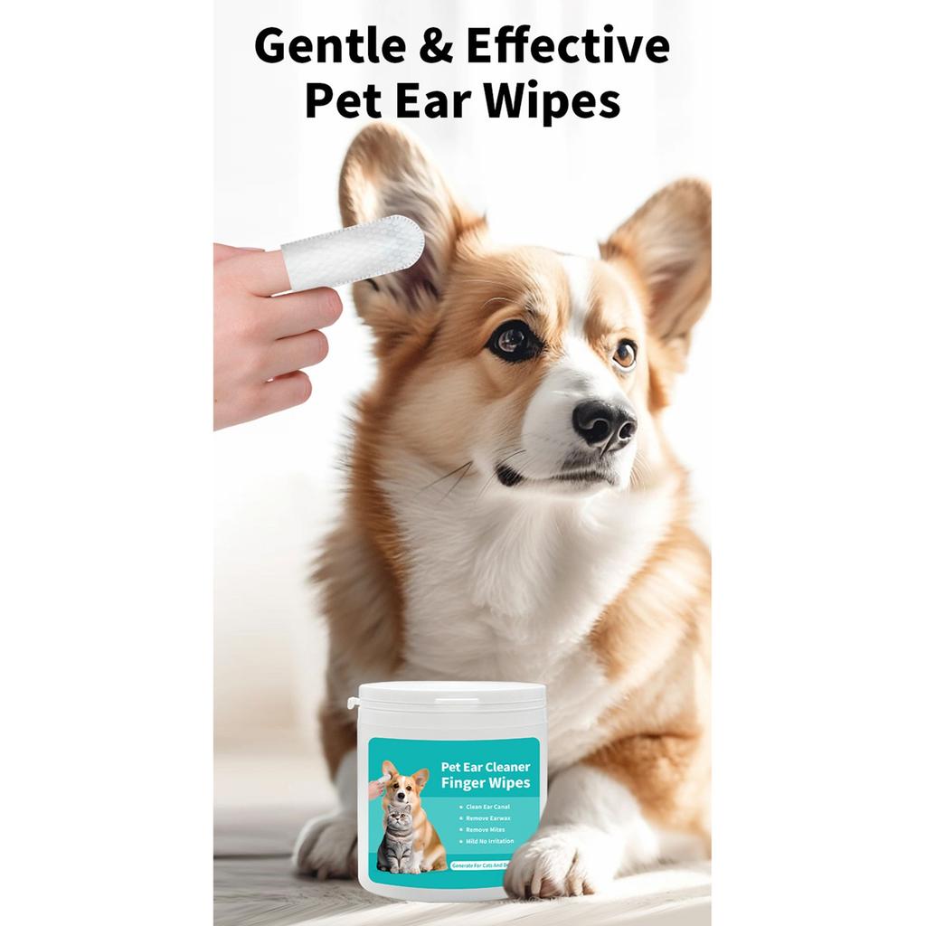 180ml Dog & Ear & Finger Wipes Finger Covers, Thickened Ear & Finger Covers, Natural Soothing Ear Cleaner, Effective in Removing Ear Wax (50 pcs)