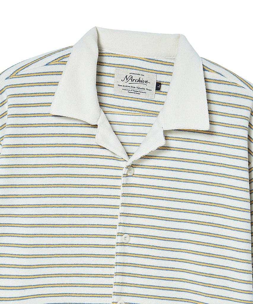 BEYOND CLOSET [Collection Line] Toweling Fabric Stripe Open Collar Short Sleeve Shirt Yellow