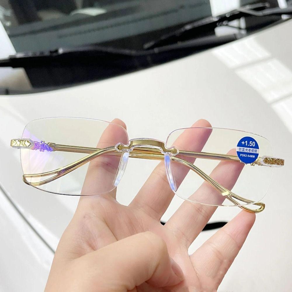 Rimless Anti-Blue Light Reading Glasses Ultralight Eye Protection Square Eyeglasses PC Hyperopia Glasses Men Women Eyewear
