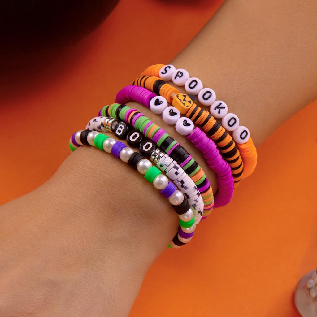 3Pcs Halloween Beaded Bracelet Set for Women Vintage Gothic Spider Ghost Pumpkin Skeleton Pendant Bangle Jewelry Gift