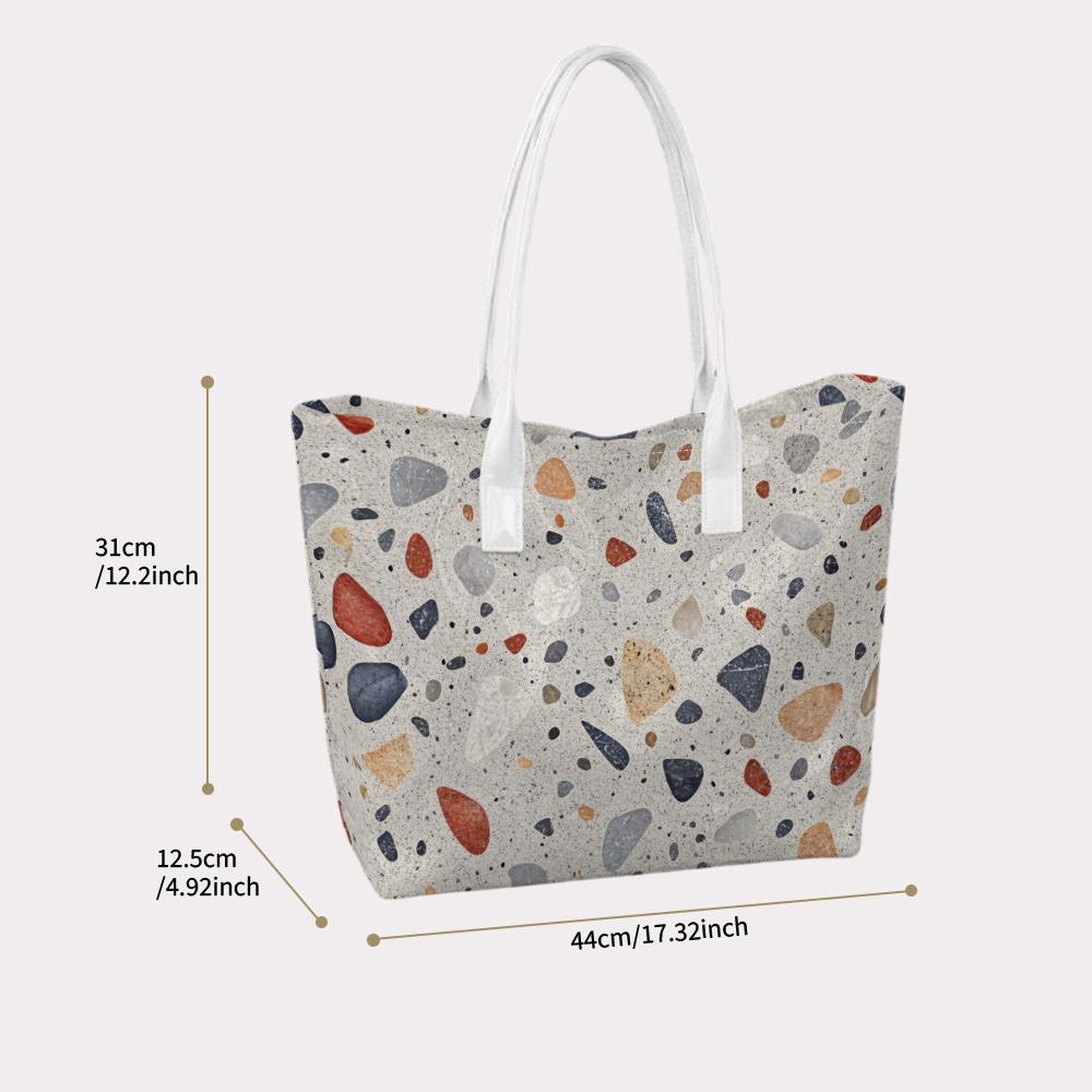 Fashion Terrazzo Print Tote Bag Casual Large Capacity Shoulder Handbag for Daily Use