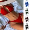 2Pcs/Set Women Sexy Swim Briefs High Halter Sleeveless Bra Bikini Set Waist Lace-up Set Solid
