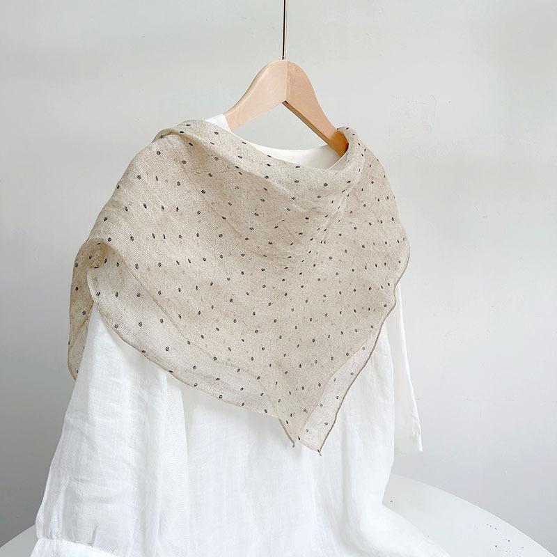 Japanese Rain And Dew Hemp Primary Color Floral Small Flower Linen Scarf Breathable Thin Shawl Neck Protection Sun Protection Silk Scarf Women