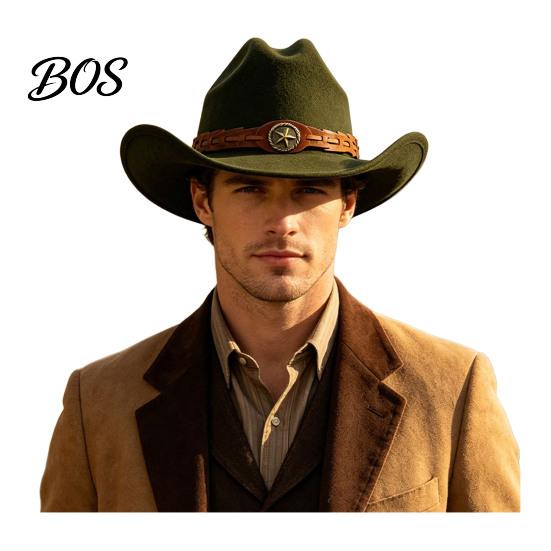 Elegant Fedora for Daily Use Unisex Western Cowboy Hat, Wool Felt Hat with Faux Leather Outdoor Travel Band, Retro Wide Brim Cowgirl Men Women Fashion