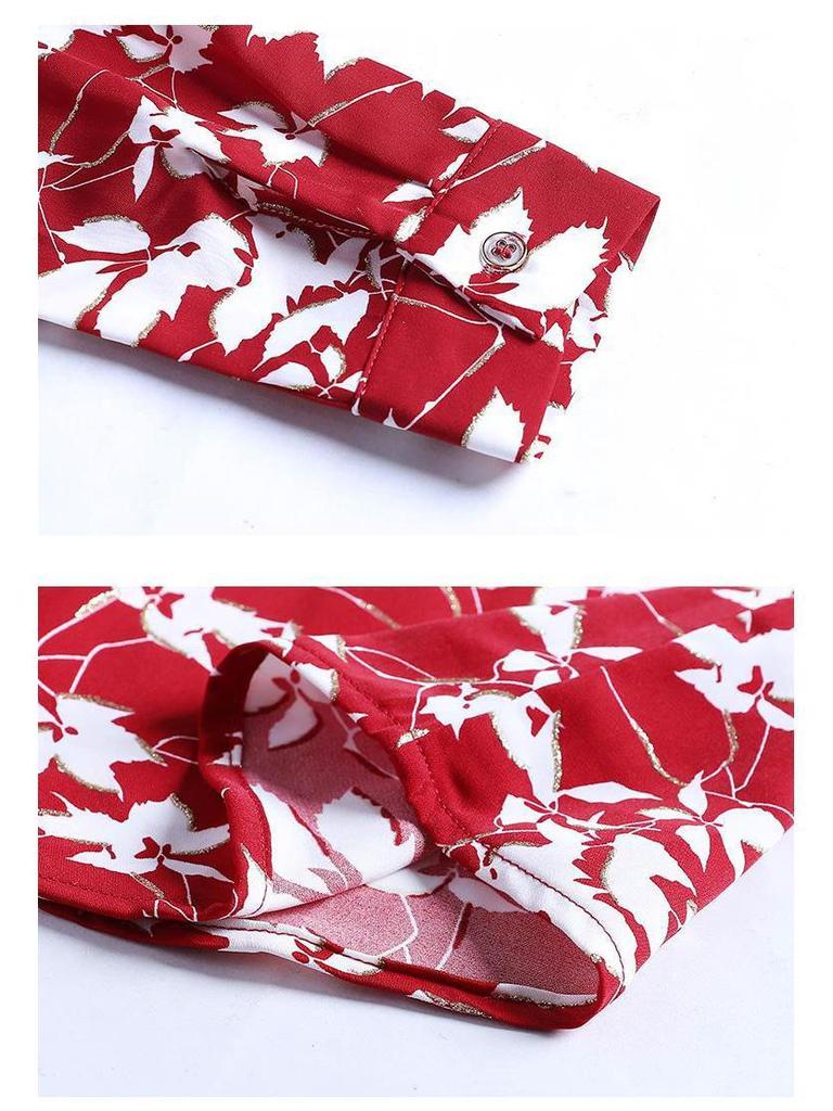 Женская осенняя рубашка из шифона с цветочным принтом и длинными рукавами в стиле ретро