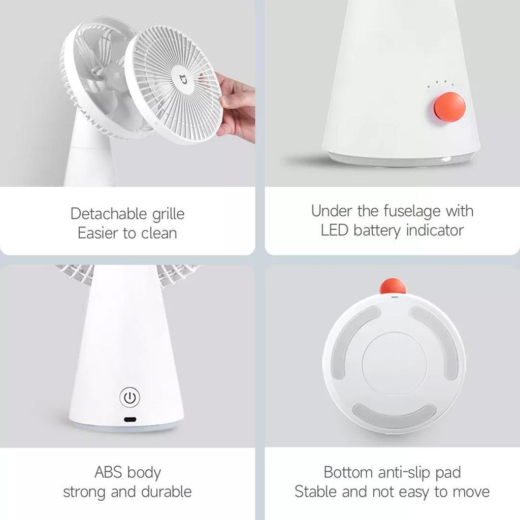 Xiaomi Настольный вентилятор Mijia, портативный портативный 2-в-1, аккумулятор емкостью 4000 мАч, тип C, перезаряжаемый 4-скоростной ветровой вентилятор для дома и офиса