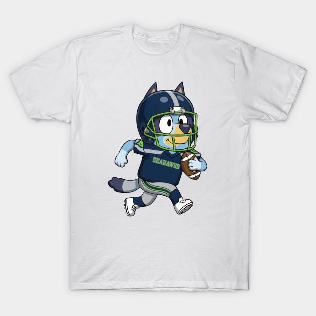 Мужская черная футболка с принтом Bluey Seattle Seahawks Игровой день Черлидинг Печать на трансферной бумаге без вырезания Хлопковая футболка