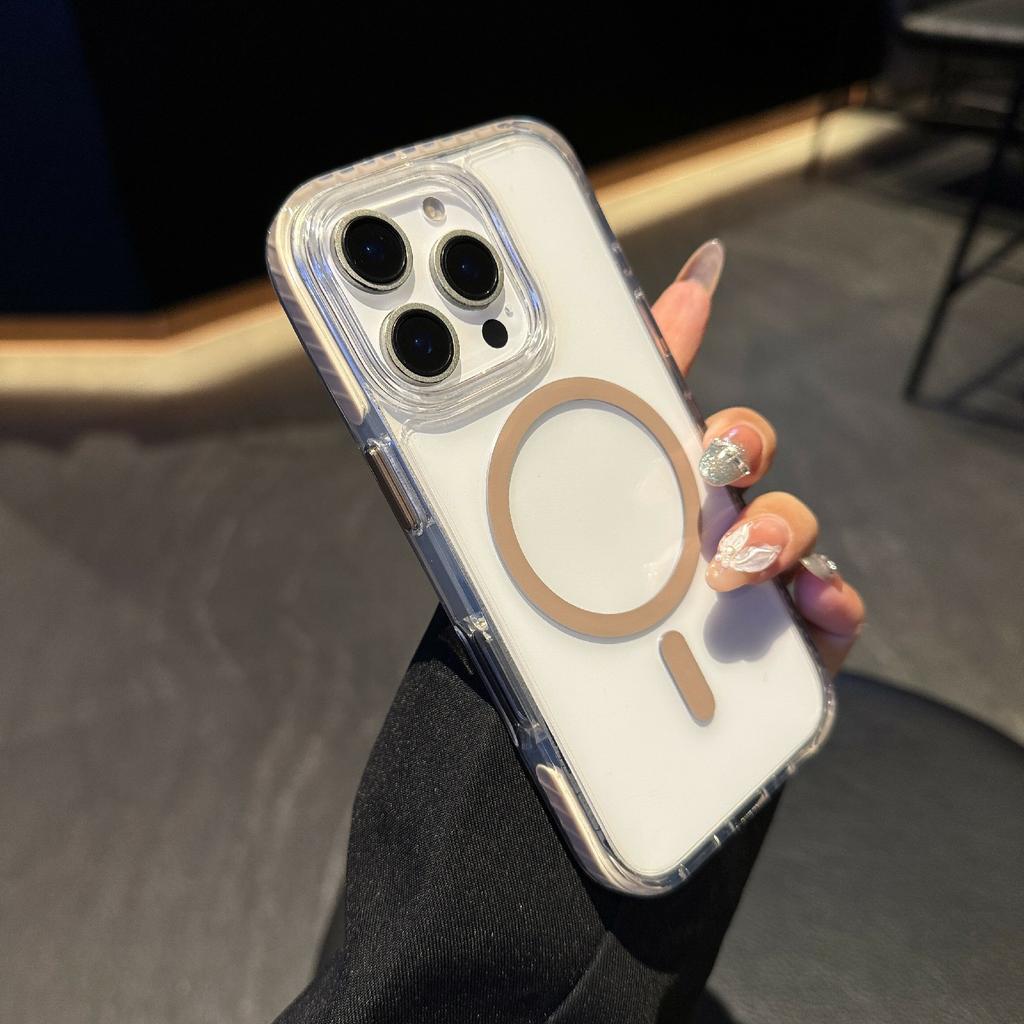 For iPhone 16 Pro Max Case Compatible with MagSafe TPU PC Clear Phone Cover with Metal Buttons