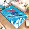 Snowboarder in Red Jacket on Blue Mountains Patterned carpet, non slip mat suitable for living room and bedroom sofas