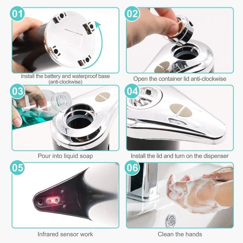 Automatic Black Soap Dispenser, Touchless Soap Dispenser Equipped with Stainless Steel, Infrared Motion Sensor USB Charging | Liquid Soap Dispensers