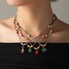 Нержавеющая сталь Ожерелье, Серия «Фруктовый океан», Капающее масло, Цветной кулон, Шнурок, Ручная работа Узел Украшения, Женщины