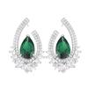 New Jewelry Set 925 Pure Silver Needle Stud Zircon Crystal Emerald Ring Women