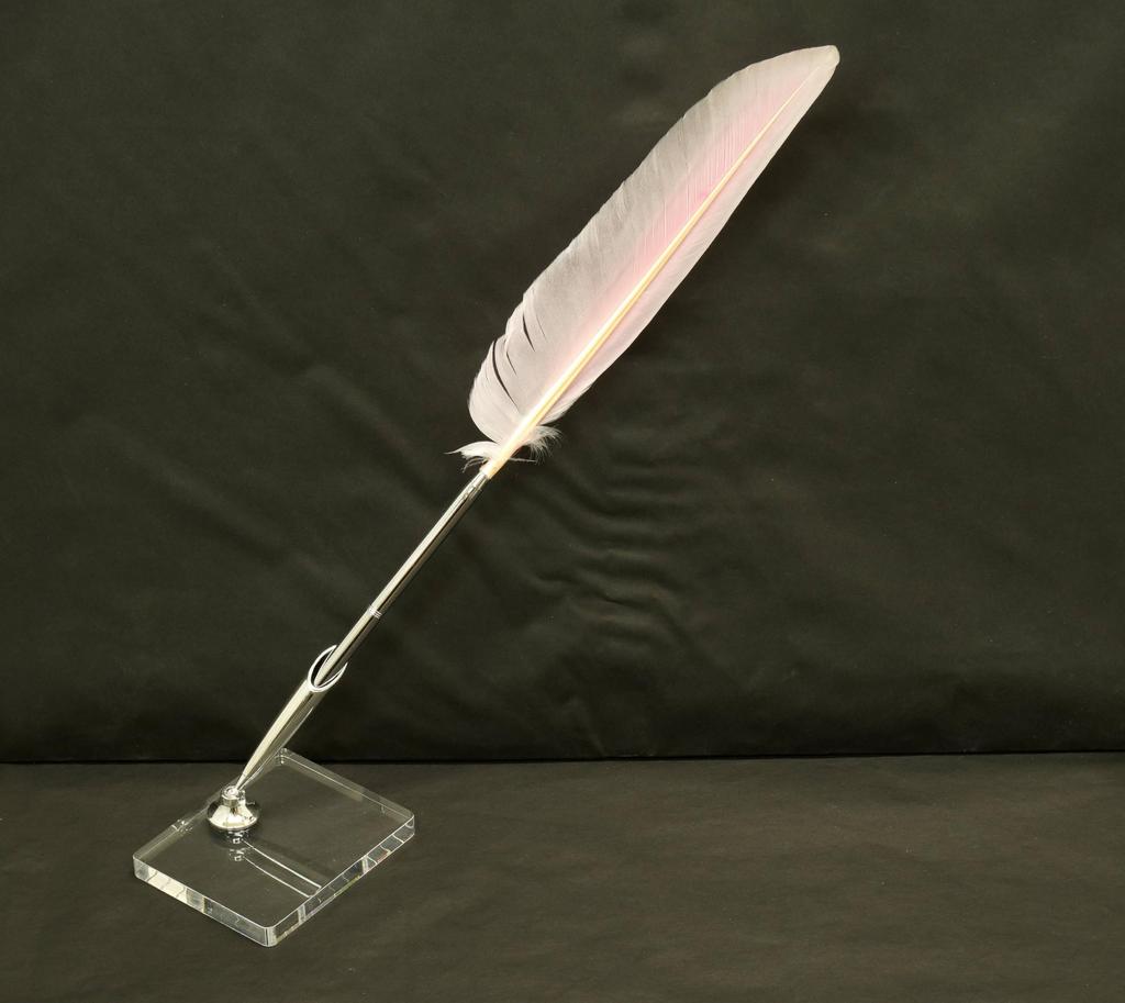 Набор японская ручка-роллер из латуни с гусиным пером, обработанная, подставка для ручки из прозрачного акрила с серебристым держателем для ручки, розовое перо, 2 шт. + Q-S6P3WG-2-P