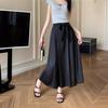 DX~~New Design Feeling Bow Tie Satin Pleated Skirt, Spring and Summer High Waisted Slim A-line Skirt