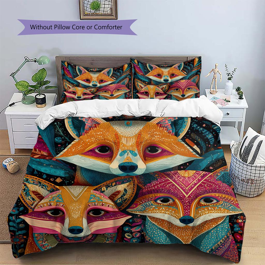 Fox Pattern Bedding Home Decoration Birthday Gift (1 * duvet cover + 2 * pillowcase, without core)