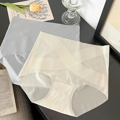 Бесшовные Невидимые Трусы Большого Размера для Женщин Ультратонкие С Высокой Посадкой из Ледяного Шелка Трусики с Утяжкой Живота Охлаждающие Дышащие Трусики-Маска