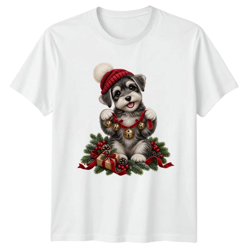 Cute Cartoon Christmas Schnauzer T-Shirt Festive Puppy Dog Lover Gift