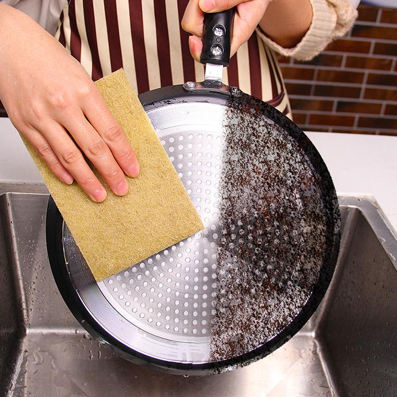 3/5/10 шт., губка для мытья посуды из микрофибры из сизаля, экологически чистая губка для чистки, утолщенная миска, кастрюля, мочалка, кухонный инструмент для чистки