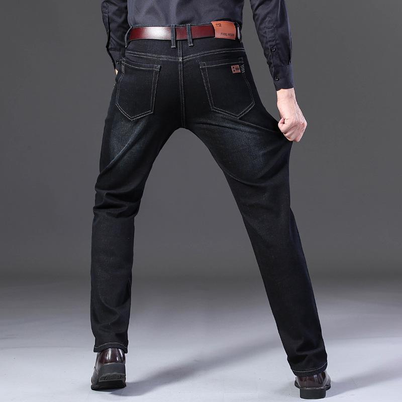 Новые осенние мужские джинсы деловые повседневные брюки прямые свободные эластичные мужские брюки