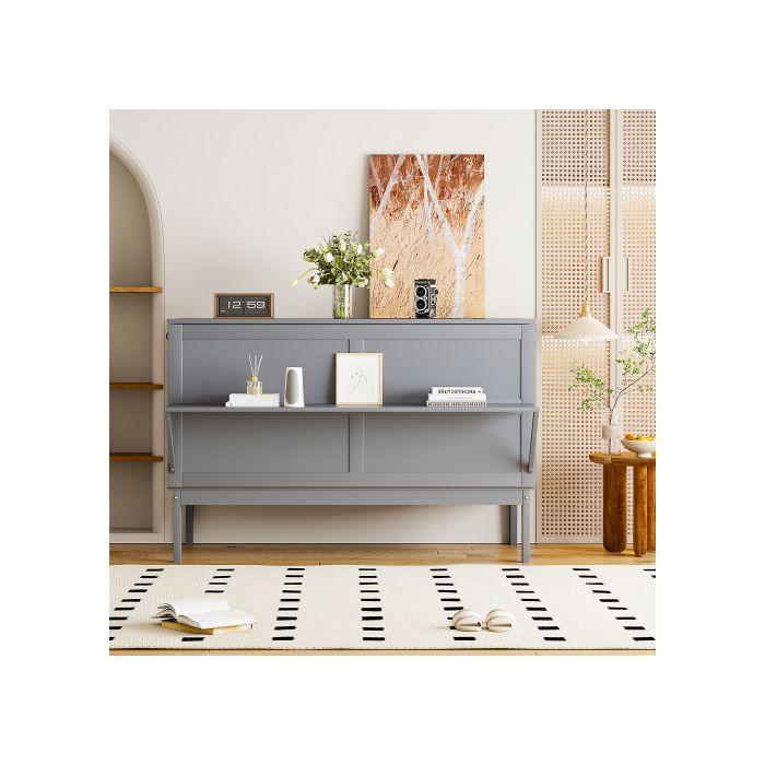 Lit mural - MUVOE - 140x200 cm - Gris - Pliant - Sommier à lattes