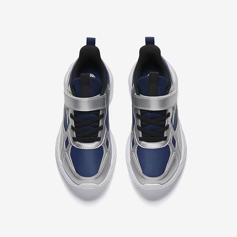 Anta Kids Synthetic Leather Fabric Trendy Versatile Unique Lightweight Shock Absorbing Low Top Running Shoes Kids Sneaker Blue Silver A12445577N-1