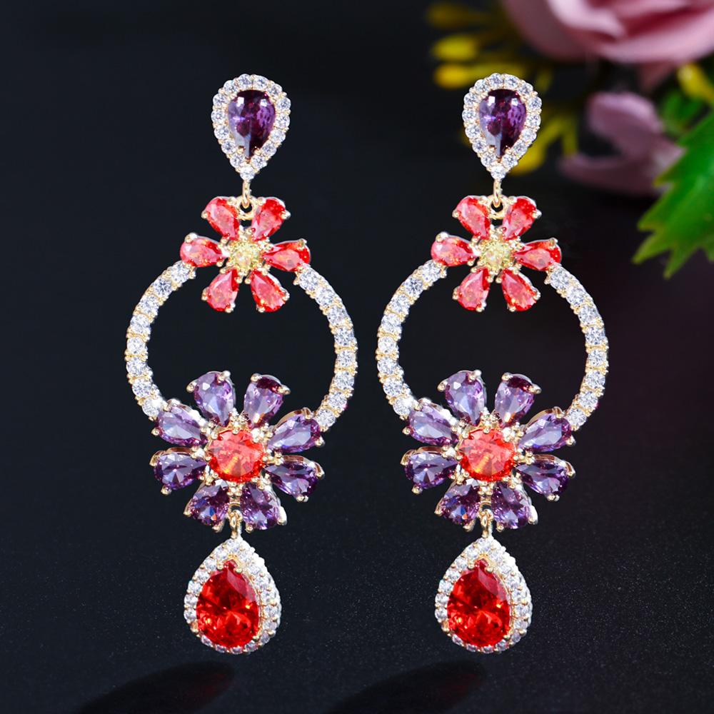 Ювелирные изделия CMM золотого цвета с кубическим цирконием и цветком серьги-капли