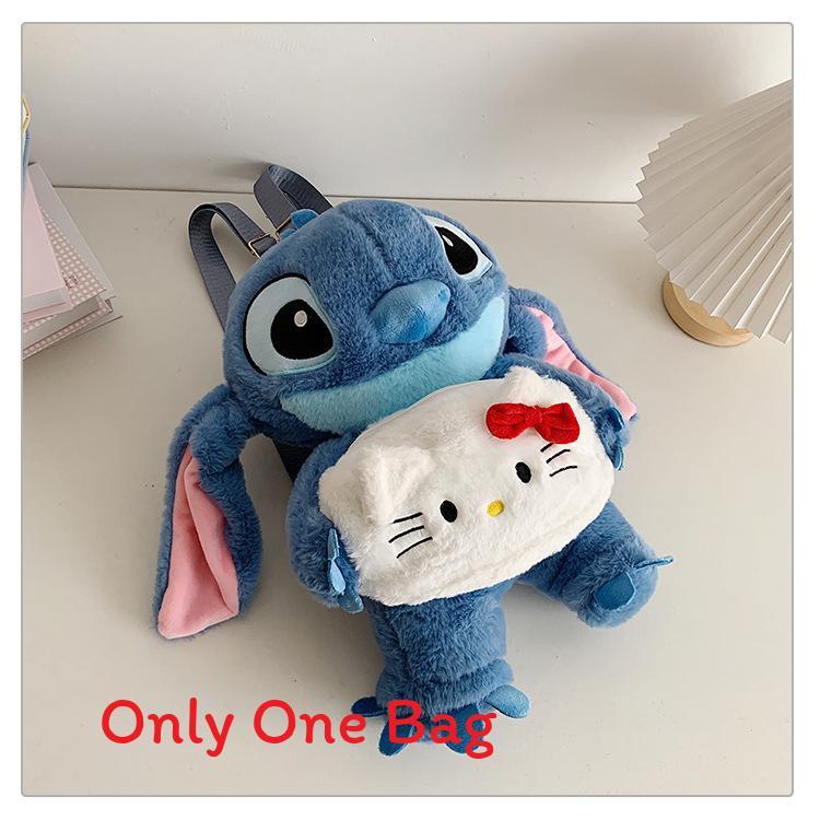 Soft Girls Cartoon Plush Backpack With Zipper Closure For Travel Casual