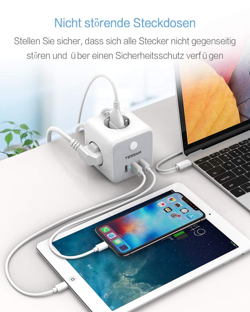 Tessan Вертикальный удлинитель с несколькими башнями с розетками переменного тока и портами USB, вилка EU KR, электрическая розетка, удлинительный кабель 2 м для дома
