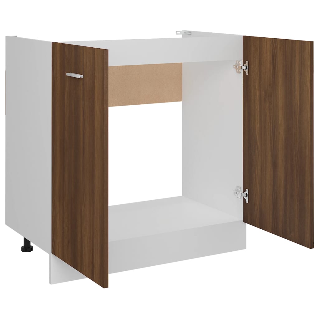 Lyon Under Sink Cabinet Brown Oak Effect 80 x 46 x 81.5 cm Engineered Wood
