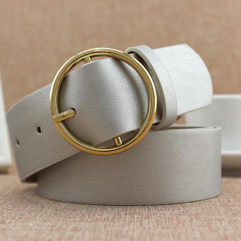 Женский ПУ ремень с круглой золотой пряжкой, декоративный ремень для юбки, джинсовый ремень для женщин