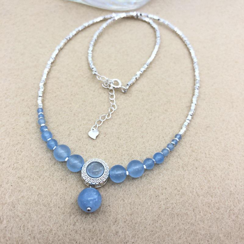 Ожерелье с градиентом из стерлингового серебра с аквамариновым оттенком - легкая роскошная цепочка на ключицу для женщин