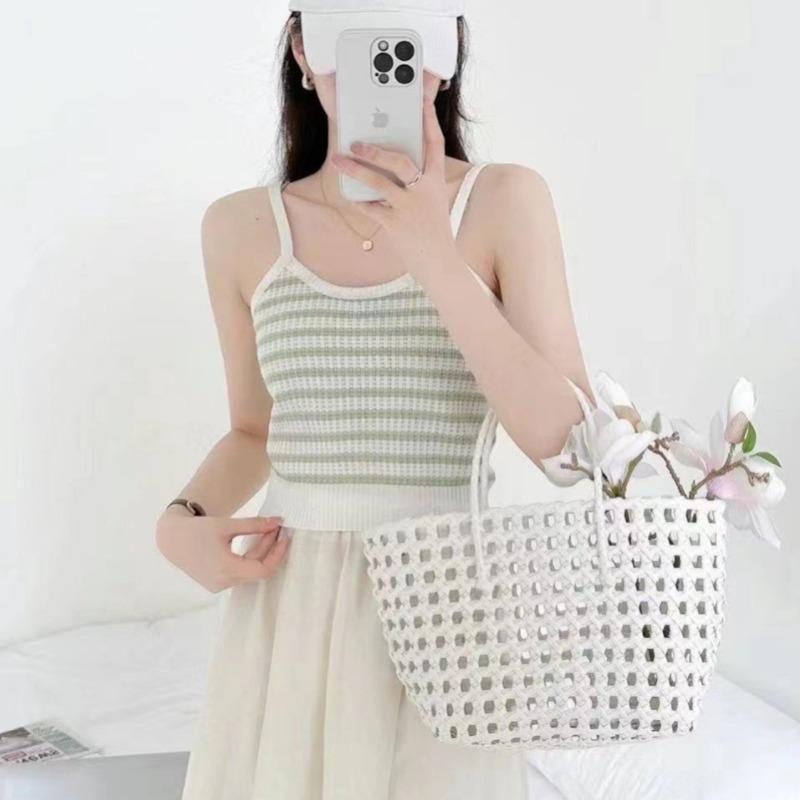 Летняя новинка корейская Первая любовь сладкий ветер цвет контрастные полосы тонкий трикотажный жилет халтер женская блузка