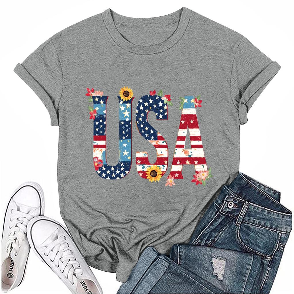 Женская повседневная футболка с круглым вырезом и коротким рукавом с принтом «День независимости»