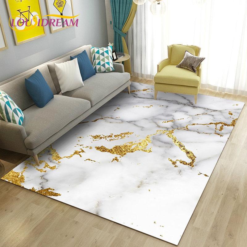 Большой ковер с скандинавской мраморной текстурой, черный золотой коврик, ковер для гостиной, спальни, дивана, коврик для двери, детский нескользящий напольный коврик