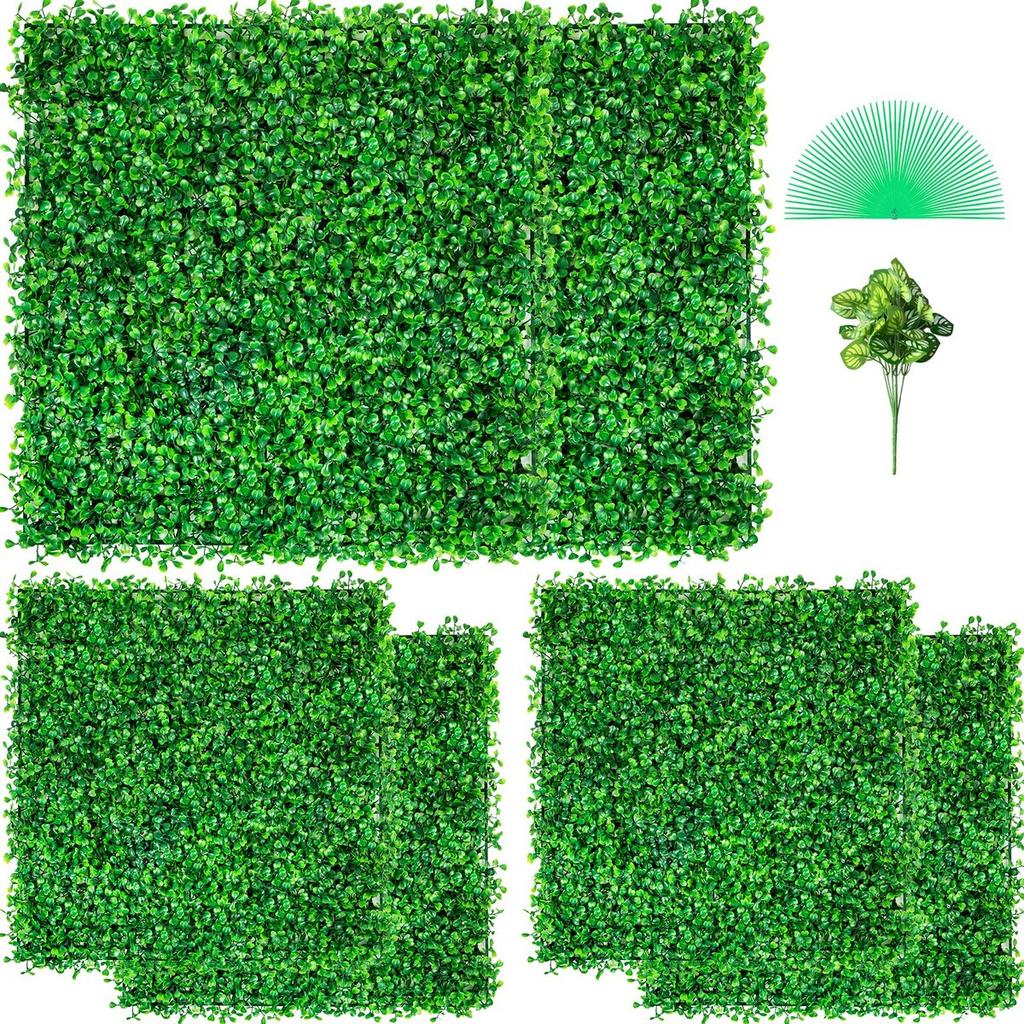 Artificial Boxwood Panel UV 6pcs Boxwood Hedge Wall Panels, Artificial Grass Backdrop Wall 20" X 20" 4 cm Green Grass Wall, Fake Hedge for Decor