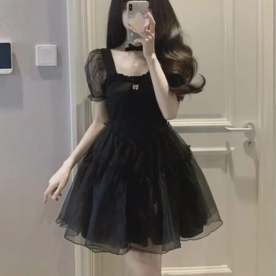 Маленькое черное платье в стиле ретро «Первая любовь»: Летняя короткая юбка с рукавами-фонариками Dark Perspective, Pure Desire.