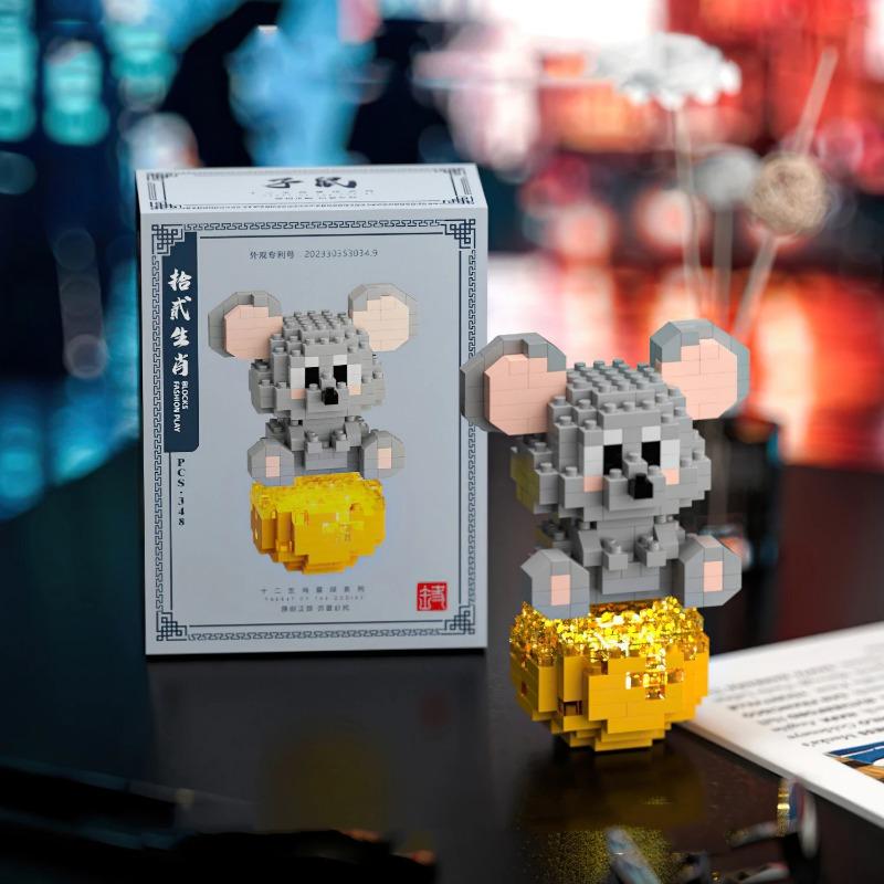 12 шт., строительные блоки с животными, серия «Двенадцать китайских знаков зодиака», кирпичи, тигры, драконы, блоки, игрушки для девочек и мальчиков, подарок