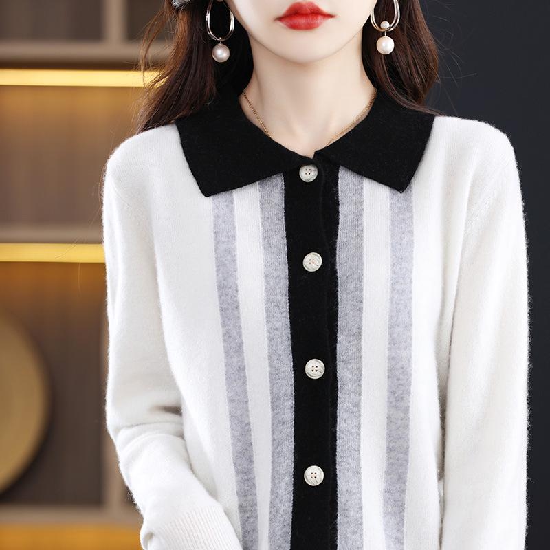 Women's Fashion Slimming Knit Wool Cardigan with Shirt Collar - Versatile Autumn/Winter Sweater