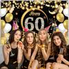 A black background cloth for a "Happy 60th Birthday" photography birthday party item