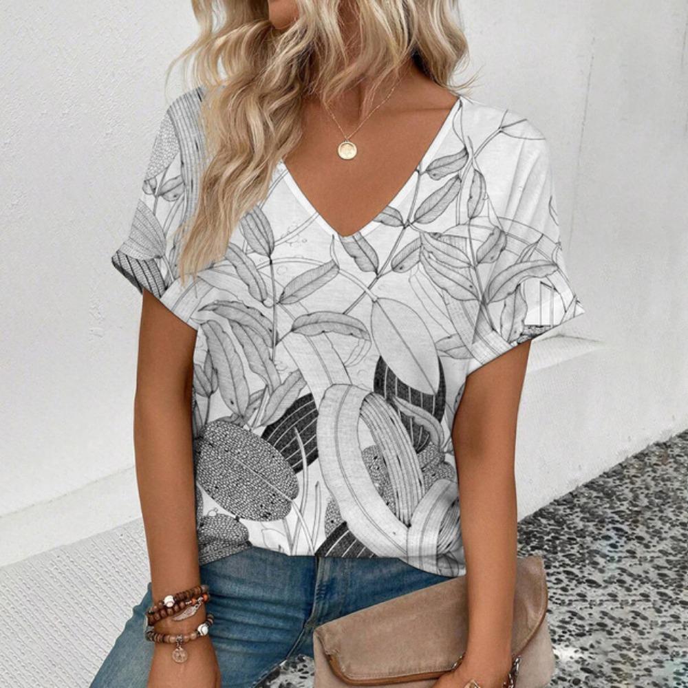 Элегантная женская футболка большого размера с V-образным вырезом, модная футболка с цветочным узором и 3D-принтом, летняя повседневная женская футболка с коротким рукавом
