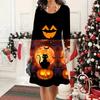 2025 Осень и Зима Новое Повседневное Женское Платье с Круглым Вырезом 3D Хэллоуинский Узор Идеальный Подарок на Хэллоуин Рождество