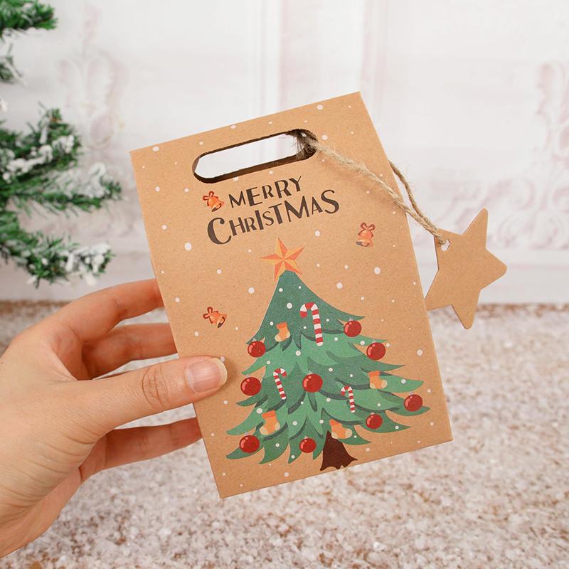 24Pcs Christmas Candy Gift Box with Tag Kraft Paper Cookie Snack Packing Bags 2024 Xmas Party Home Decoration New Year 2025