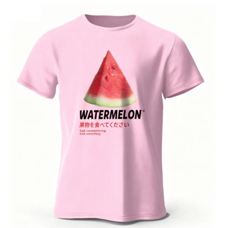 Playful Watermelon Graphic Tee Trendy Summer Casual Tshirt for Unisex Unisex Lightweight Breathable Cotton