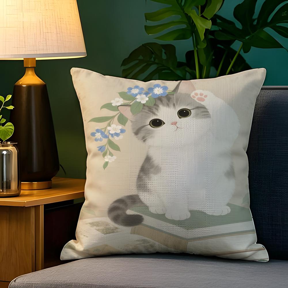 Sunny spring day leisurely cat Pillow Case Natural Linen Pillow Case DoubleSided Decor Sofa Pillowcase Home Decor