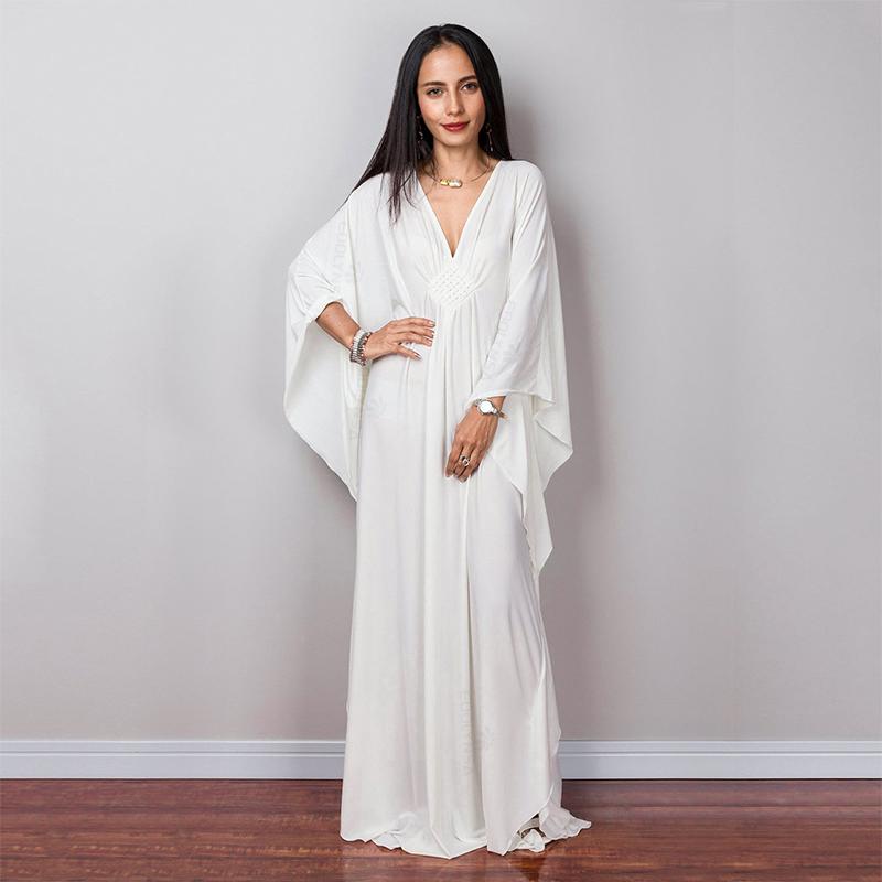 2024 однотонное свободное платье макси с v-образным вырезом и рукавами «летучая мышь» больших размеров для женщин, летняя пляжная одежда, кафтан, длинный купальный костюм, накидка Q1306