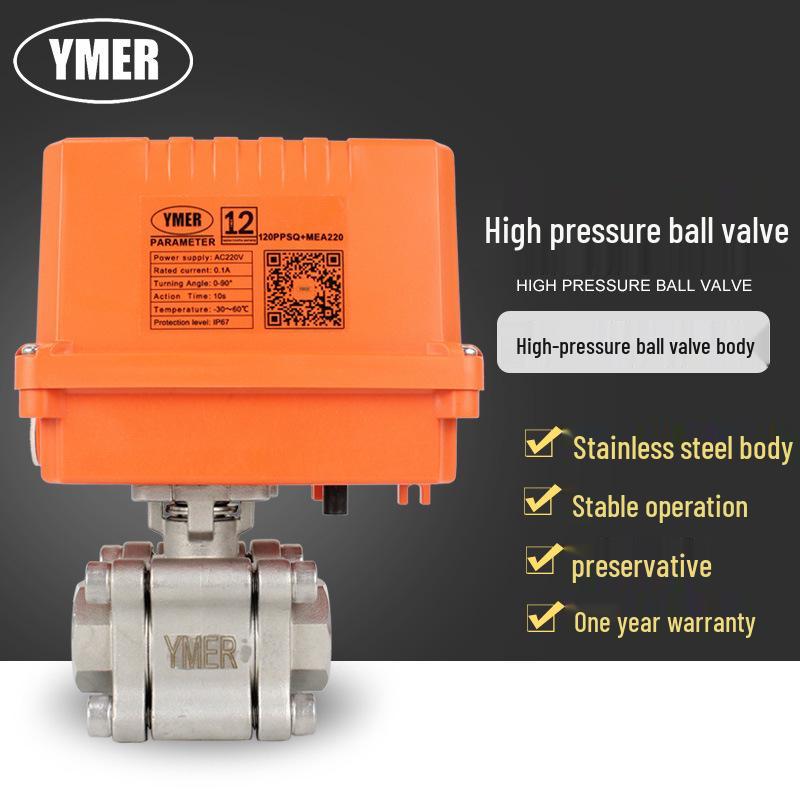 YMER Stainless Steel Electric Three-Piece High-Pressure Internal Thread Ball Valve, 120 kg Pressure, 4mm/6mm Connections